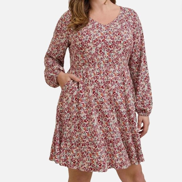 Torrid | Textured Stretch Rayon Western Long Sleeve Skater Dress | 3X (22-24) - Picture 1 of 15